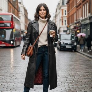 ✨GENUINE LEATHER ✨ Vintage Black Long Trench Coat Jacket 🖤 (Fits Size M to L)